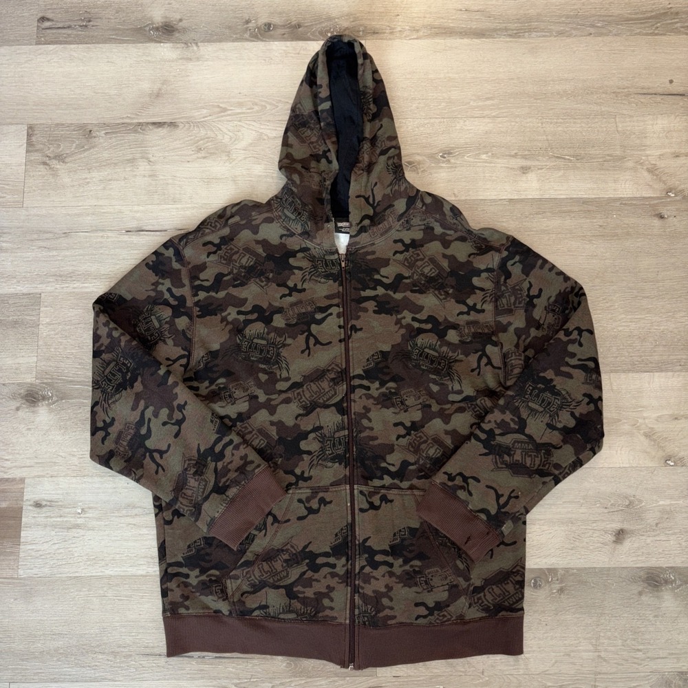 MMA Elite Full Zip Camo Camouflage Hoodie Men's XL Green Fighting Wrestling